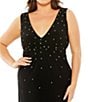 Color:Black - Image 3 - Plus Size Sleeveless V-Neck Rhinestone Detail Open Back A-line Gown