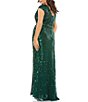 Color:Bottle Green - Image 2 - Plus Size Surplice V-Neck Cap Sleeve Sequin Empire Waist Gown