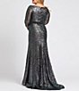 Color:Multi - Image 2 - Plus Size V-Neck Long Sleeve Multicolor Sequin Mermaid Gown