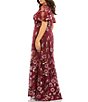 Color:Cranberry - Image 2 - Plus Size V-Neck Short Sleeve Floral Embellished Illusion Mermaid Gown