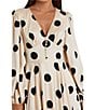 Mac Duggal Polka Dot Charmeuse V-Neck Puff Sleeves Midi Dress, Color:Cream Black - Image 3