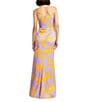 Color:Orchid Multi - Image 2 - Printed Charmeuse Abstract Print One-Shoulder Sleeveless Gown