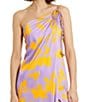 Color:Orchid Multi - Image 3 - Printed Charmeuse Abstract Print One-Shoulder Sleeveless Gown