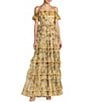 Mac Duggal Printed Mesh Off The Shoulder Ruffle A Line Gown - Image 1