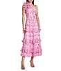Mac Duggal Printed Mesh One Shoulder Ruffle A-Line Midi Dress - Image 1