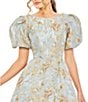 Mac Duggal Puff Sleeve Brocade Gown With Hilo Hem, Color:Platinum Gold - Image 3