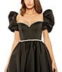 Color:Black - Image 3 - Puff Sleeve Rhinestone Trimmed Fit & Flare Mini Dress