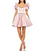Color:Blush - Image 1 - Puff Sleeve Rhinestone Trimmed Fit & Flare Mini Dress