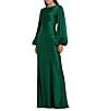 Mac Duggal Rhinestone Trim Long Sleeve Satin Gown - Image 1