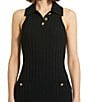 Mac Duggal Ribbed Knit Point Collar Sleeveless Decorative Button Midi Sheath Dress, Color:Black - Image 3