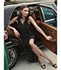 Mac Duggal Ribbed Knit Point Collar Sleeveless Decorative Button Midi Sheath Dress, Color:Black - Image 5
