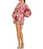 Mac Duggal Round Neck Long Bishop Sleeves Floral Brocade Sheath Dress, Color:Pink Multi - Image 2