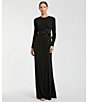 Mac Duggal Round Neck Long Sleeve 3D Floral Beaded Jersey Gown - Image 4