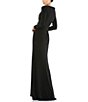 Color:Black - Image 2 - Ruched Rhinestone Applique V-Neck Long Sleeve Gown