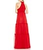 Mac Duggal Ruched Tiered Halter Bow A Line Gown, Color:Red - Image 2