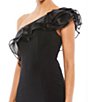 Color:Black - Image 3 - Ruffle Asymmetrical One Shoulder Cap Sleeve Thigh High Slit Gown