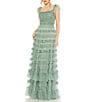 Mac Duggal Ruffle Cap Sleeve Tiered Ruffle Gown, Color:Jade - Image 1