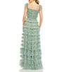 Mac Duggal Ruffle Cap Sleeve Tiered Ruffle Gown, Color:Jade - Image 2