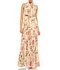 Color:Nude Multi - Image 1 - Ruffle Halter Neck Floral Print Chiffon Sleeveless A-Line Dress