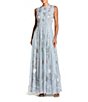 Mac Duggal Ruffle Mock Neck Floral Embroidered Micro Ruffle A-Line Gown - Image 1
