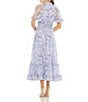 Mac Duggal Ruffle Mock Neck Short Flutter Sleeves Floral Printed Chiffon Flounce Hem A-Line Midi Dress, Color:Lilac Multi - Image 2