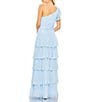 Color:Powder Blue - Image 2 - Ruffle One Shoulder Ruched Waist Sleeveless Tiered Gown