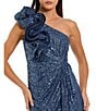 Mac Duggal Ruffle One Shoulder Sequin High Slit A-Line Gown, Color:Ocean - Image 3