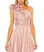 Color:Rose - Image 3 - Ruffle One Shoulder Shimmer Organza Midi Dress