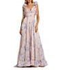 Mac Duggal Ruffle Shoulder Lace Up Back Sweetheart Neckline Shirred Bodice Tiered Floral Chiffon A-Line Gown, Color:Violet Multi - Image 1