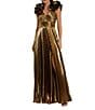 Mac Duggal Ruffle Shoulder Metallic Gown, Color:Antique Gold - Image 1