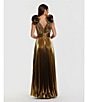 Mac Duggal Ruffle Shoulder Metallic Gown, Color:Antique Gold - Image 5