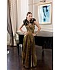 Mac Duggal Ruffle Shoulder Metallic Gown, Color:Antique Gold - Image 7