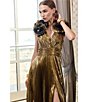 Mac Duggal Ruffle Shoulder Metallic Gown, Color:Antique Gold - Image 8