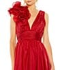 Color:Wine - Image 3 - Ruffle Shoulder Sleeveless V-Neck Open Back Detail Fit and Flare Dress