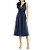 Color:Midnight - Image 1 - Ruffle Shoulder Sleeveless V-Neck Open Back Detail Fit and Flare Dress