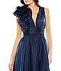 Color:Midnight - Image 3 - Ruffle Shoulder Sleeveless V-Neck Open Back Detail Fit and Flare Dress