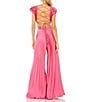 Color:Candy Pink - Image 2 - Ruffled Cap Sleeve Pleated Jumpsuit