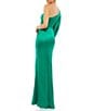 Color:Emerald - Image 2 - Satin Asymmetrical Neck Long Sleeve Sheath Gown