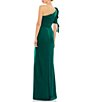 Color:Empress Green - Image 2 - Satin Asymmetrical One Shoulder Tie Short Puff Sleeve Sheath Gown