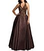 Mac Duggal Satin Beaded Halter Sleeveless Ball Gown - Image 1