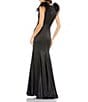 Mac Duggal Satin Charmeuse Feather Shoulder Sleeveless V-Neck Column Gown, Color:Black - Image 2