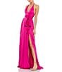 Mac Duggal Satin Charmeuse Halter Neck Open Back A-Line Gown, Color:Magenta - Image 1