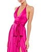 Mac Duggal Satin Charmeuse Halter Neck Open Back A-Line Gown, Color:Magenta - Image 3