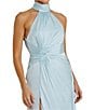 Mac Duggal Satin Halter Mock Neck Sleeveless Side Ruched Gown, Color:Powder Blue - Image 3