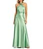 Mac Duggal Satin Halter Neck Sleeveless Gown, Color:Sage - Image 1