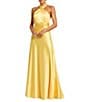 Mac Duggal Satin Halter Neck Sleeveless Gown, Color:Lemon - Image 1