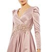 Color:Rose Pink - Image 3 - Satin Long Sleeve V-Neck Gown