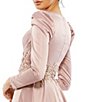 Color:Rose Pink - Image 4 - Satin Long Sleeve V-Neck Gown