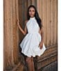 Mac Duggal Satin Mock Neck Sleeveless Ruched Rosette Bubble Hem Mini Dress, Color:Ivory - Image 10