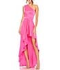 Mac Duggal Satin One Shoulder Sleeveless Ruffle High-Low A-Line Dress, Color:Hot Pink - Image 1